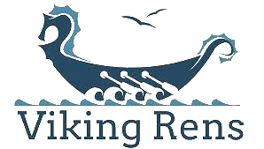 Viking Rens logo – blå vikingeskib og tekst på hvid baggrund
